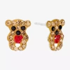 Silver Treasures Bear Multi Color Crystal Sterling Silver 10.4mm Stud Earrings In Gold