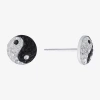 Silver Treasures Black Crystal Sterling Silver 8.1mm Yin Yang Stud Earrings In Silver