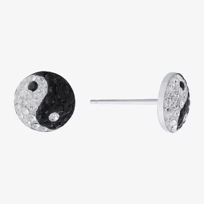Silver Treasures Black Crystal Sterling Silver 8.1mm Yin Yang Stud Earrings