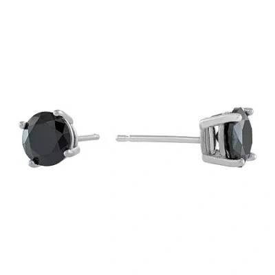 Silver Treasures Black Cubic Zirconia Sterling Silver 7mm Stud Earrings