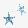 Silver Treasures Blue Crystal Sterling Silver 11mm Star Stud Earrings In Blue