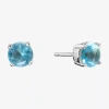 Silver Treasures Blue Cubic Zirconia Sterling Silver 7.1mm Stud Earrings In Silver