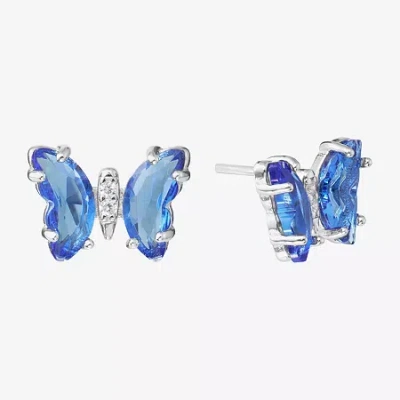 Silver Treasures Blue Cubic Zirconia Sterling Silver 7.8mm Butterfly Stud Earrings
