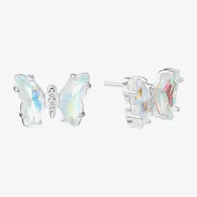 Silver Treasures Blue Cubic Zirconia Sterling Silver 7.8mm Butterfly Stud Earrings In Multi