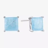 Silver Treasures Blue Cubic Zirconia Sterling Silver 7.8mm Stud Earrings In Silver