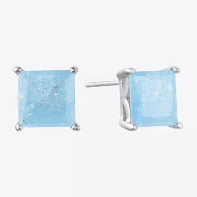 Silver Treasures Blue Cubic Zirconia Sterling Silver 7.8mm Stud Earrings