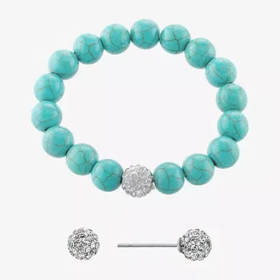 Silver Treasures Bracelet & Stud Earring Genuine Stone Womens Red Sterling Silver 2-pc. Jewelry Set In Blue