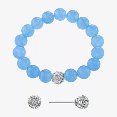 Silver Treasures Bracelet & Stud Earring Genuine Stone Womens Red Sterling Silver 2-pc. Jewelry Set In Blue