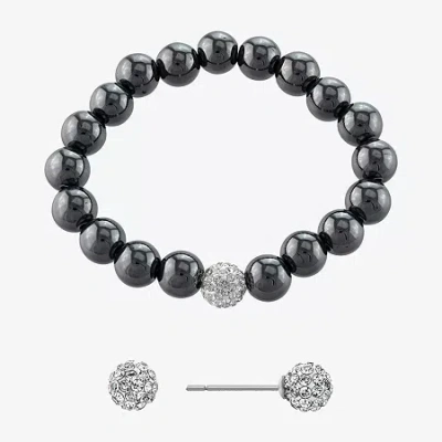 Silver Treasures Bracelet & Stud Earring Genuine Stone Womens Red Sterling Silver 2-pc. Jewelry Set In Black