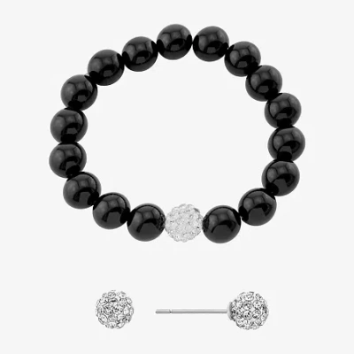 Silver Treasures Bracelet & Stud Earring Genuine Stone Womens Red Sterling Silver 2-pc. Jewelry Set In Black