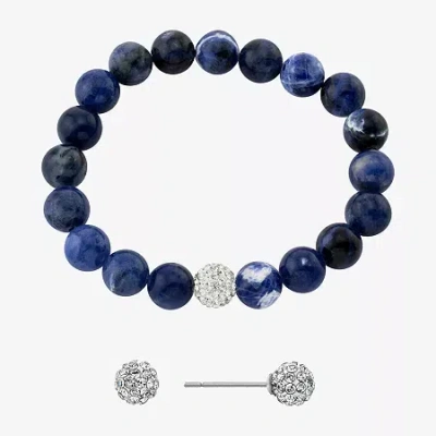 Silver Treasures Bracelet & Stud Earring Genuine Stone Womens Red Sterling Silver 2-pc. Jewelry Set In Blue