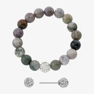 Silver Treasures Bracelet & Stud Earring Genuine Stone Womens Red Sterling Silver 2-pc. Jewelry Set In Multi