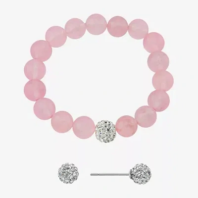 Silver Treasures Bracelet & Stud Earring Genuine Stone Womens Red Sterling Silver 2-pc. Jewelry Set In Pink