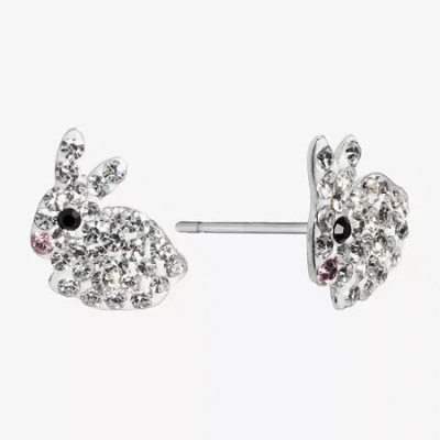 Silver Treasures Bunny Multi Color Crystal Sterling Silver 12.1mm Stud Earrings