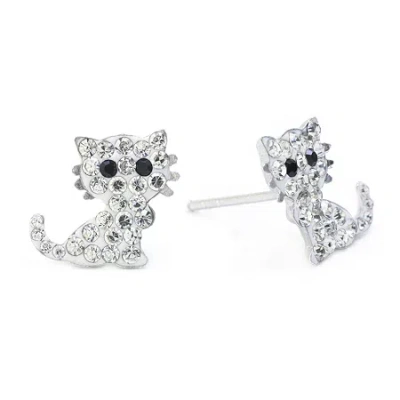Silver Treasures Cat Crystal Sterling Silver 10mm Stud Earrings In Transparent