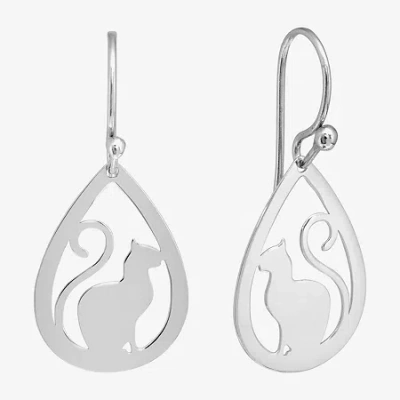 Silver Treasures Cat Womens Sterling Silver Drop Earrings In Transparent