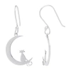 Silver Treasures Cat Womens Sterling Silver Moon Drop Earrings In Transparent