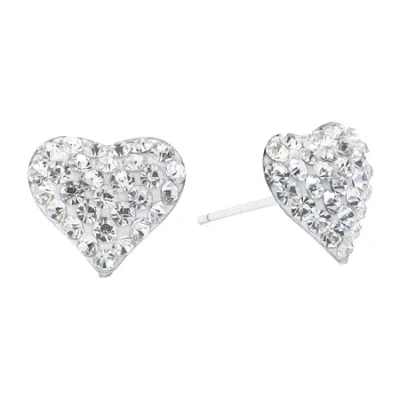 Silver Treasures Crystal Sterling Silver 10mm Heart Stud Earrings In Gray