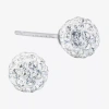 Silver Treasures Crystal Sterling Silver 6.1mm Round Stud Earrings In Metallic