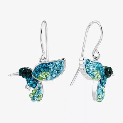 Silver Treasures Crystal Sterling Silver Drop Earrings In Blue
