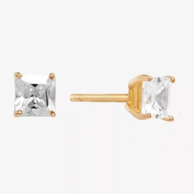 Silver Treasures Cubic Zirconia 14k Gold Over Silver 4.5mm Square Stud Earrings In Transparent