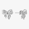 Silver Treasures Cubic Zirconia Sterling Silver 10.4mm Bow Stud Earrings In Silver