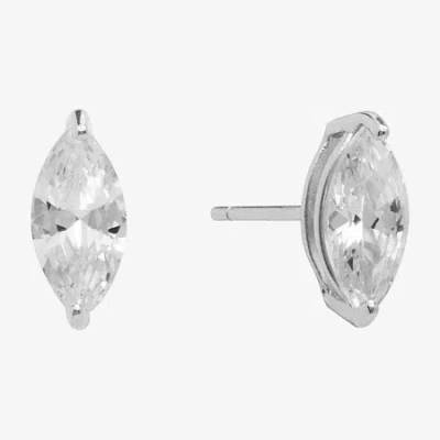 Silver Treasures Cubic Zirconia Sterling Silver 10mm Marquise Stud Earrings In Transparent