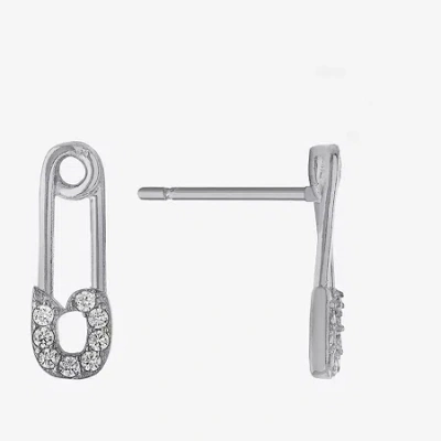 Silver Treasures Cubic Zirconia Sterling Silver 13.9mm Stud Earrings In Metallic