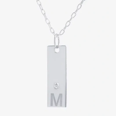 Silver Treasures Cubic Zirconia Sterling Silver 16 Inch Cable Initial Pendant Necklace In Metallic