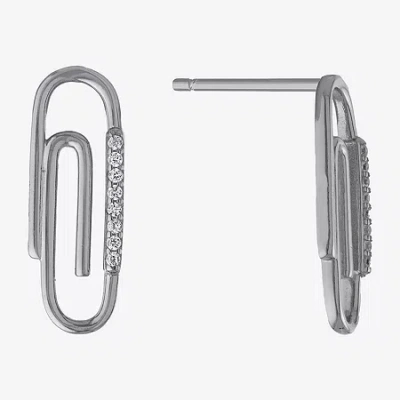 Silver Treasures Cubic Zirconia Sterling Silver 17.7mm Stud Earrings In Gray