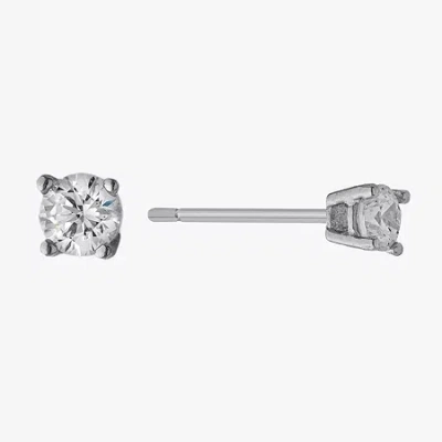 Silver Treasures Cubic Zirconia Sterling Silver 3.8mm Round Stud Earrings In Metallic