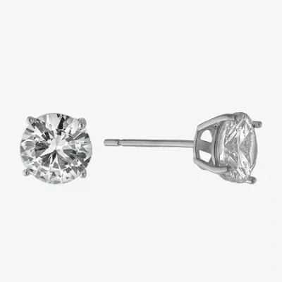 Silver Treasures Cubic Zirconia Sterling Silver 4.8mm Round Stud Earrings In Metallic