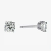 Silver Treasures Cubic Zirconia Sterling Silver 5.8mm Round Stud Earrings In Transparent