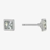 Silver Treasures Cubic Zirconia Sterling Silver 6mm Square Stud Earrings In Silver