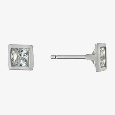 Silver Treasures Cubic Zirconia Sterling Silver 6mm Square Stud Earrings