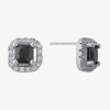 Silver Treasures Cubic Zirconia Sterling Silver 7.3mm Square Stud Earrings In Blue