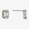 Silver Treasures Cubic Zirconia Sterling Silver 8.1mm Rectangular Stud Earrings In Silver