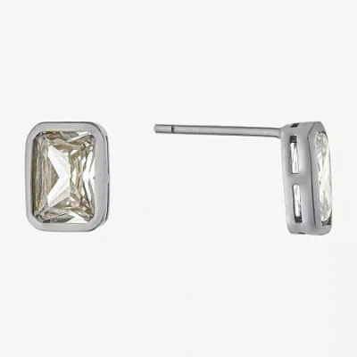 Silver Treasures Cubic Zirconia Sterling Silver 8.1mm Rectangular Stud Earrings