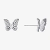 Silver Treasures Cubic Zirconia Sterling Silver 8.3mm Butterfly Stud Earrings In Transparent