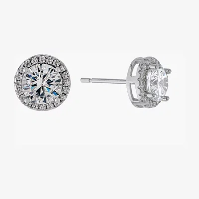 Silver Treasures Cubic Zirconia Sterling Silver 8.3mm Stud Earrings In Transparent