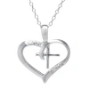 Silver Treasures Cubic Zirconia Sterling Silver Cross Heart Pendant Necklace In Metallic