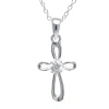 Silver Treasures Cubic Zirconia Sterling Silver Openwork Cross Pendant Necklace In Metallic