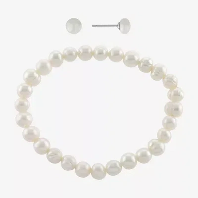 Silver Treasures Cultured Freshwater Pearl Womens White Sterling Silver 2-pc. Jewelry Set In Neutral