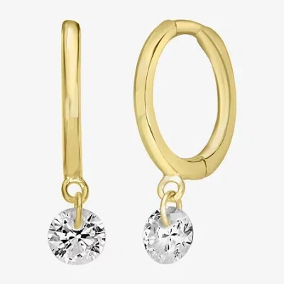 Silver Treasures Delicates Crystal Drop Womens Cubic Zirconia 14k Gold Over Brass 11mm Hoop Earrings In Transparent