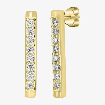 Silver Treasures Delicates Cubic Zirconia 14k Gold Over Brass 13.8mm Bar Stud Earrings In Transparent