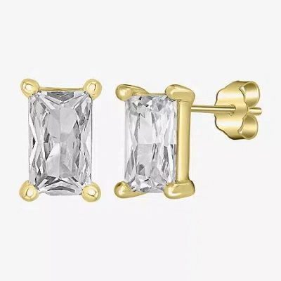 Silver Treasures Delicates Cubic Zirconia 14k Gold Over Brass 6mm Stud Earrings In Transparent
