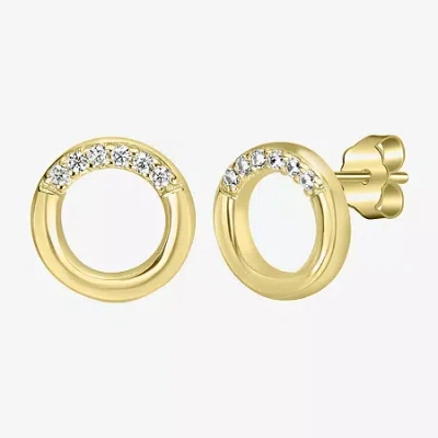 Silver Treasures Delicates Cubic Zirconia 14k Gold Over Brass 7mm Circle Stud Earrings In Neutral
