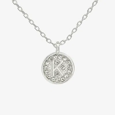 Silver Treasures Delicates Initial Womens Crystal Pure Silver Over Brass Round 16 Inch Pendant Necklace In K