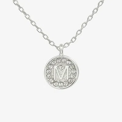 Silver Treasures Delicates Initial Womens Crystal Pure Silver Over Brass Round 16 Inch Pendant Necklace In M