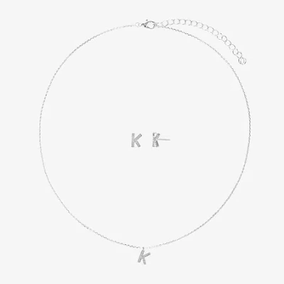 Silver Treasures Delicates Initial Womens Cubic Zirconia Pure Silver Over Brass 2-pc. Jewelry Set